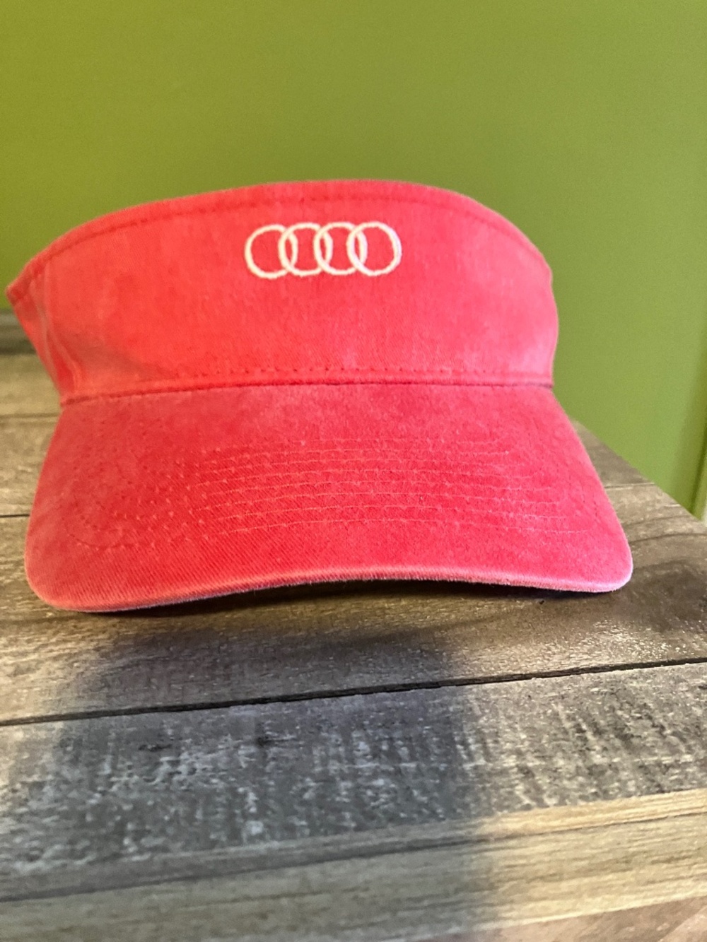 Vtg AUDI Logo Faded Red Adjustable Visor Hat